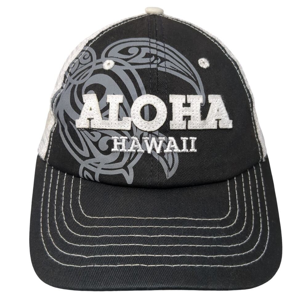 Aloha Hawaii Strapback Mesh Back Trucker Hat Black One Size Embroidered